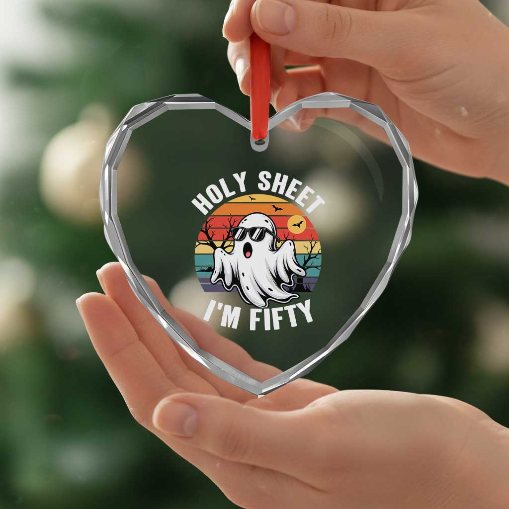 50th Birthday Halloween Ghost Heart Crystal Glass Ornament Holy Sheet I'm Fifty