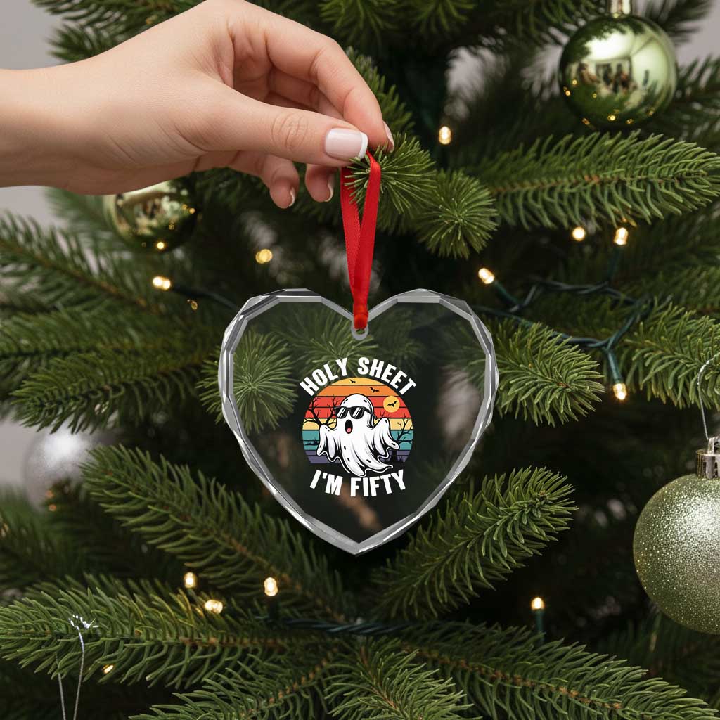 50th Birthday Halloween Ghost Heart Crystal Glass Ornament Holy Sheet I'm Fifty
