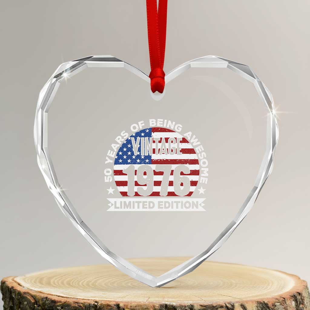50th Birthday Heart Crystal Glass Ornament Vintage 1976 50 Year Old Birthday American Flag TS10 Transparent Glass 3'' Heart Print Your Wear