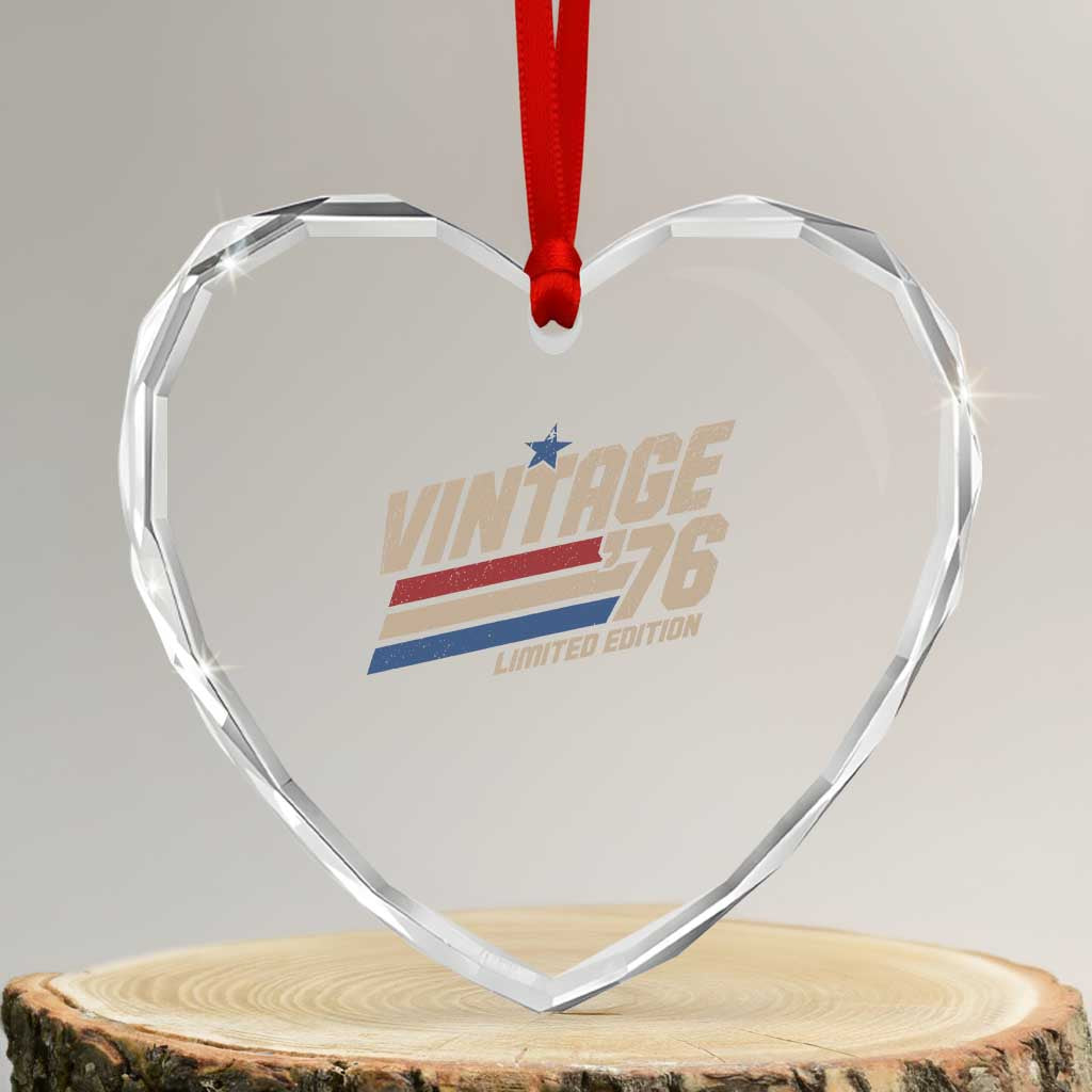 50th Birthday Heart Crystal Glass Ornament Vintage 1976 50 Years Old Birthday USA Stripes TS11 Transparent Glass 3'' Heart Print Your Wear
