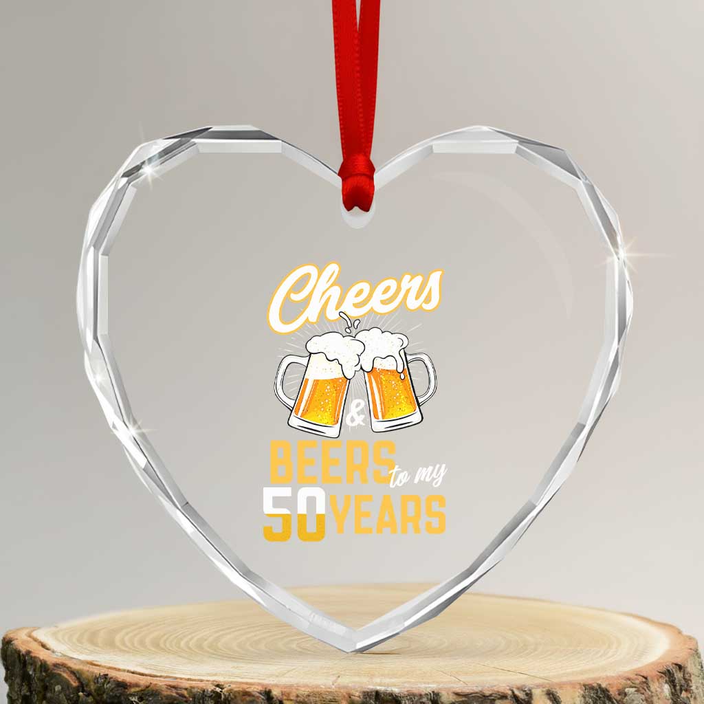 50th Birthday Party Gift Heart Crystal Glass Ornament Cheers Beers To My 50 Years TS12 Transparent Glass 3'' Heart Print Your Wear