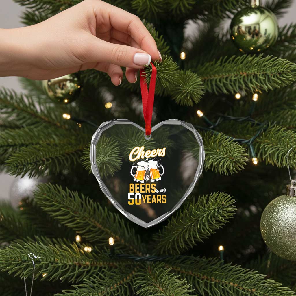 50th Birthday Party Gift Heart Crystal Glass Ornament Cheers Beers To My 50 Years