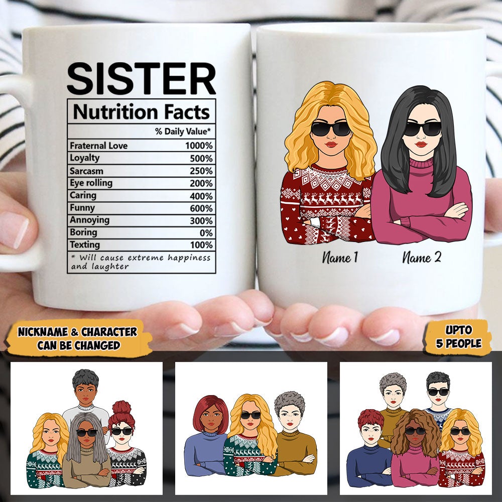 Personalized Christmas Sister Mug Nutrition Facts CTM One Size 11oz size Custom - Printyourwear