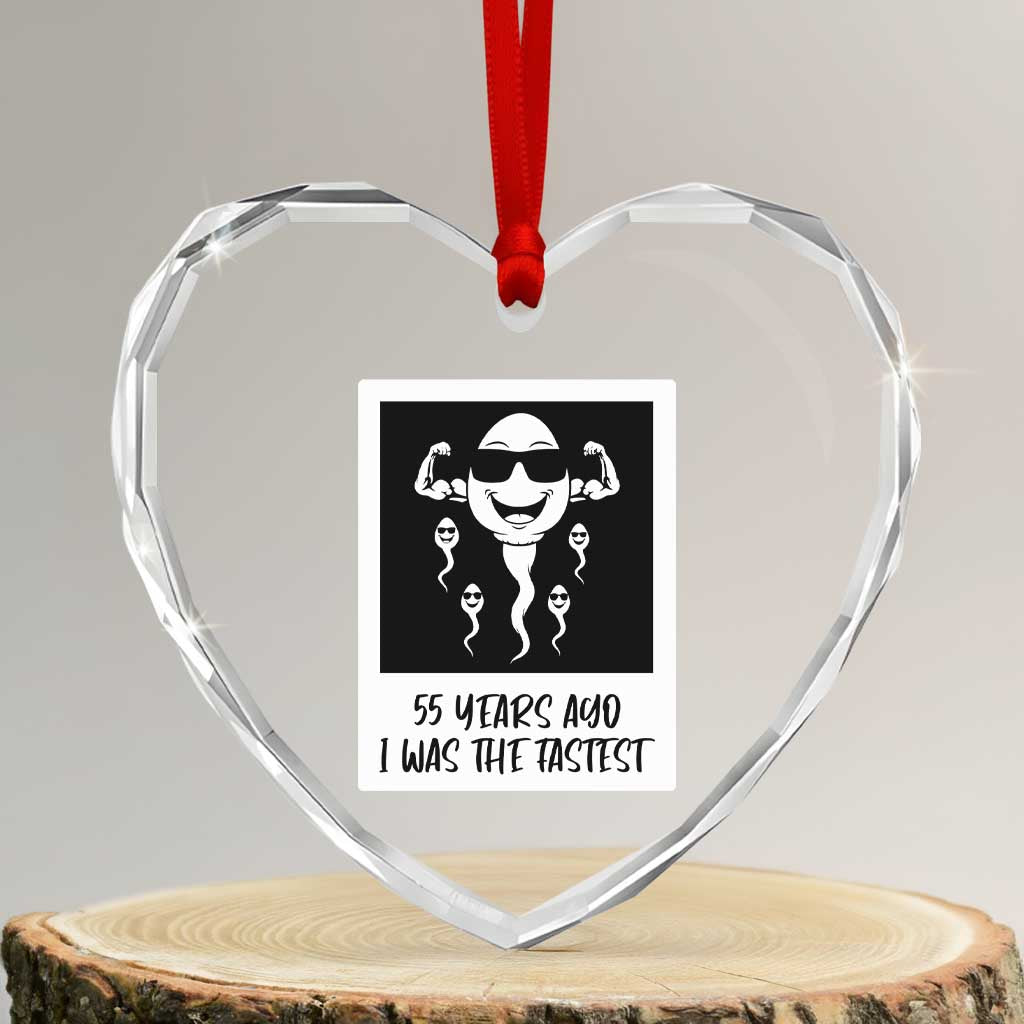 55 Years Ago I Was The Fastest Heart Crystal Glass Ornament Funny 55th Birthday Milestone Graphic TS12 Transparent Glass 3'' Heart Print Your Wear