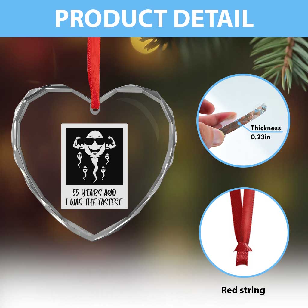 55 Years Ago I Was The Fastest Heart Crystal Glass Ornament Funny 55th Birthday Milestone Graphic