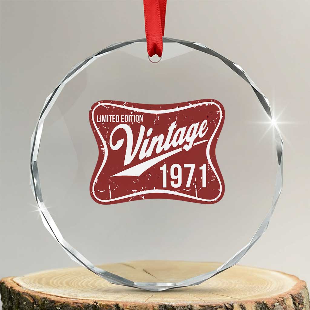 55th Birthday Beer Lover Vintage 1971 Limited Edition Crystal Glass Ornament Red Metal Beer Soft Sign Graphic TS11 Transparent Glass 3'' Circle Print Your Wear