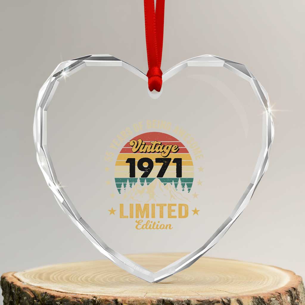 55th Birthday Heart Crystal Glass Ornament Vintage 1971 Limited Edition Retro 55 Years Of Being Awesome Mountain
