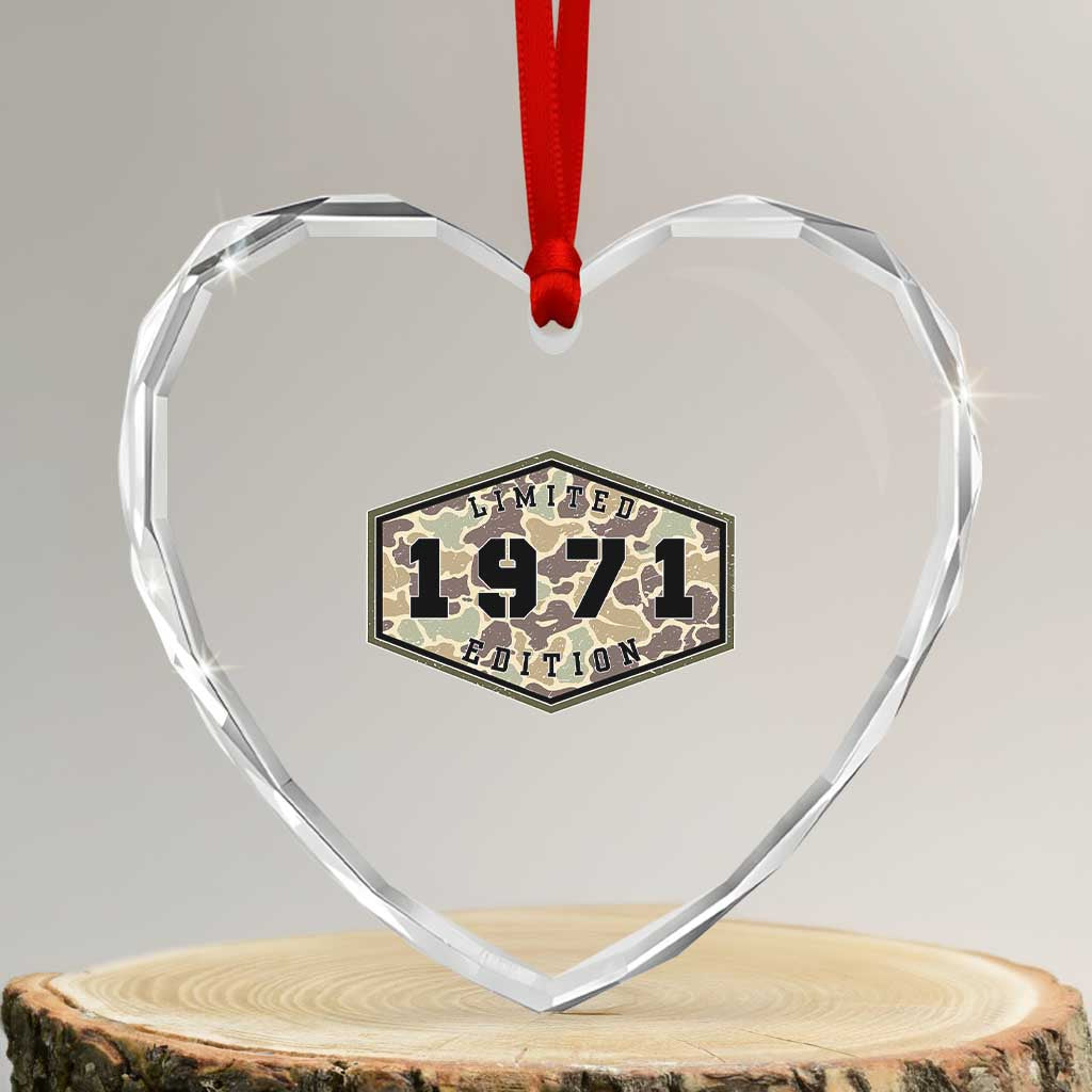 55th Birthday Hunting Heart Crystal Glass Ornament 1971 Limited Edition Vintage Camouflage Gifts For Turning 55 TS11 Transparent Glass 3'' Heart Print Your Wear