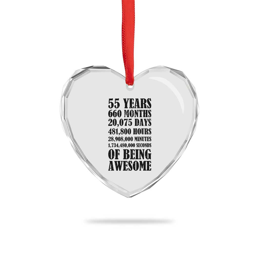 55th Milestone Birthday Heart Crystal Glass Ornament 55 Years Of Being Awesome Graphic TS12 Print Your Wear