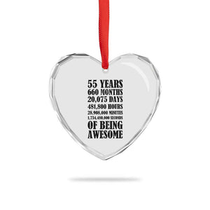 55th Milestone Birthday Heart Crystal Glass Ornament 55 Years Of Being Awesome Graphic TS12 Print Your Wear