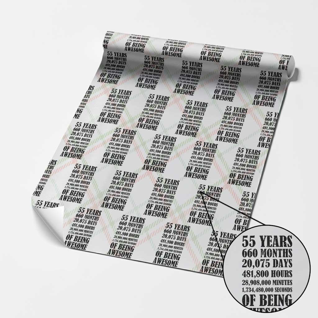 55th Milestone Birthday Wrapping Paper Roll 55 Years Of Being Awesome Graphic TS12 Christmas Plaid Print Your Wear