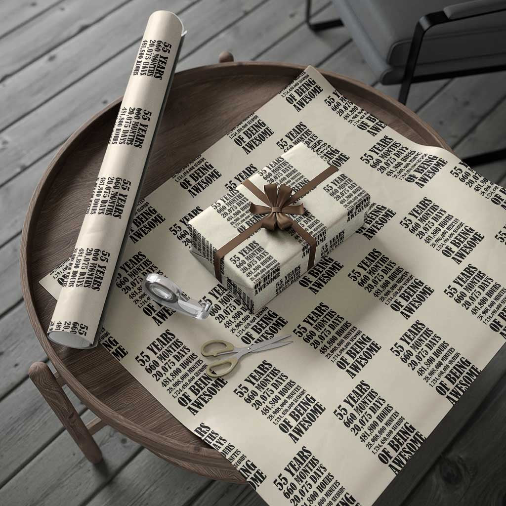 55th Milestone Birthday Wrapping Paper Roll 55 Years Of Being Awesome Graphic TS12 Beige Print Your Wear