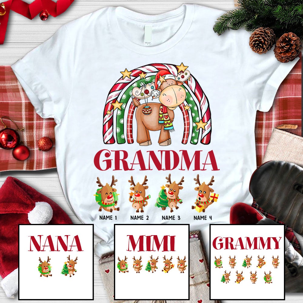 Custom JP Shirt Grandma Reindeer Rainbow Grandma With Grandkids Name Cute Reindeer CTM Youth Custom - Printyourwear