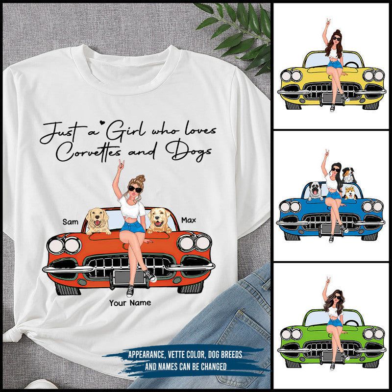 Custom JP Tee Shirts Just A Girl Who Loves Corvettes and Dogs CTM Youth Custom - Printyourwear