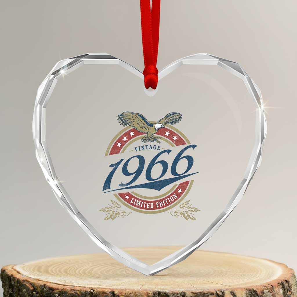 60th Birthday Beer Lover Vintage 1966 Limited Edition Heart Crystal Glass Ornament Bald Eagle TS11 Transparent Glass 3'' Heart Print Your Wear