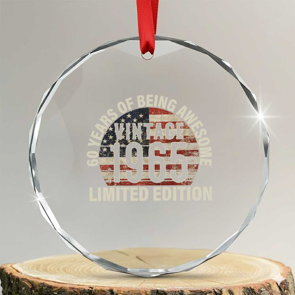 60th Birthday Crystal Glass Ornament Vintage 1965 Limited Edition 60 Years Of Being Awesome American Flag - Print Your Wear