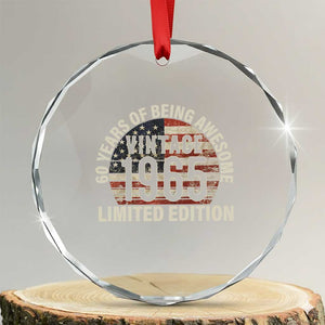 60th Birthday Crystal Glass Ornament Vintage 1965 Limited Edition 60 Years Of Being Awesome American Flag - Print Your Wear