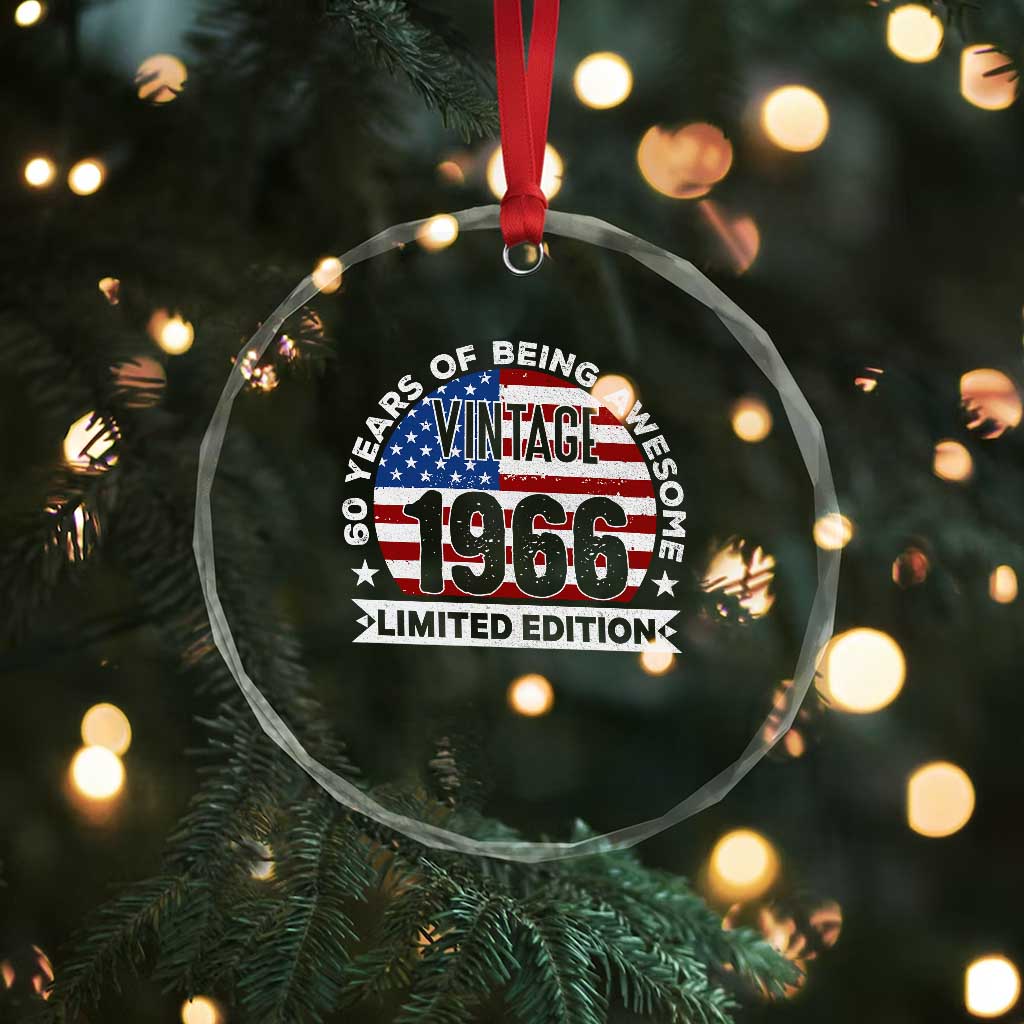 60th Birthday Crystal Glass Ornament Vintage 1966 60 Year Old Birthday American Flag TS10 Print Your Wear