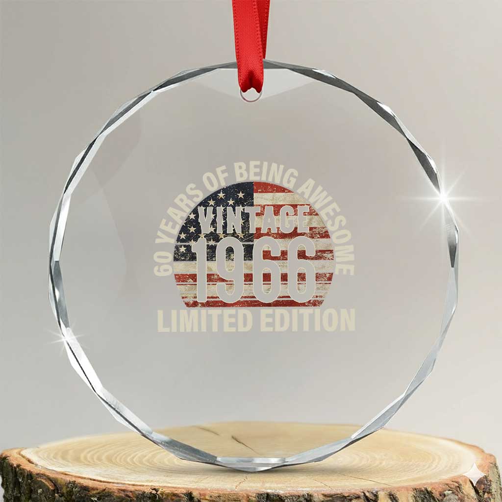 60th Birthday Crystal Glass Ornament Vintage 1966 Limited Edition 60 Years Of Being Awesome American Flag - Print Your Wear