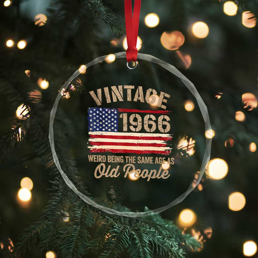 60th Birthday Crystal Glass Ornament Vintage 1966 Weird Being the Same Age as Old People USA Flag