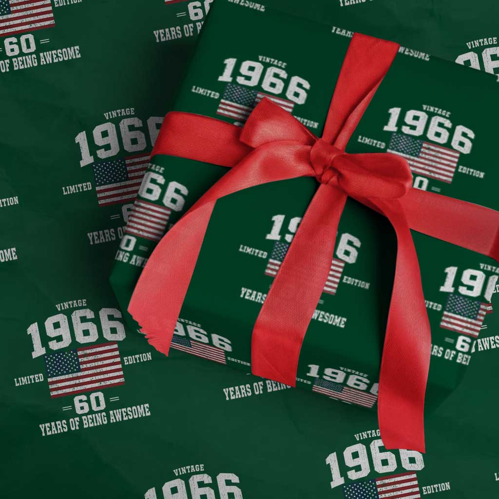 60th Birthday Wrapping Paper Roll Vintage 1966 Limited Edition 60 Years Of Being Awesome USA Flag TS11 Green Print Your Wear