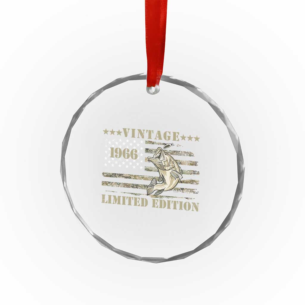 60th Birthday Fishing Vintage 1966 Limited Edition Crystal Glass Ornament Bass Fishing Camouflage American Flag Fisherman Gift