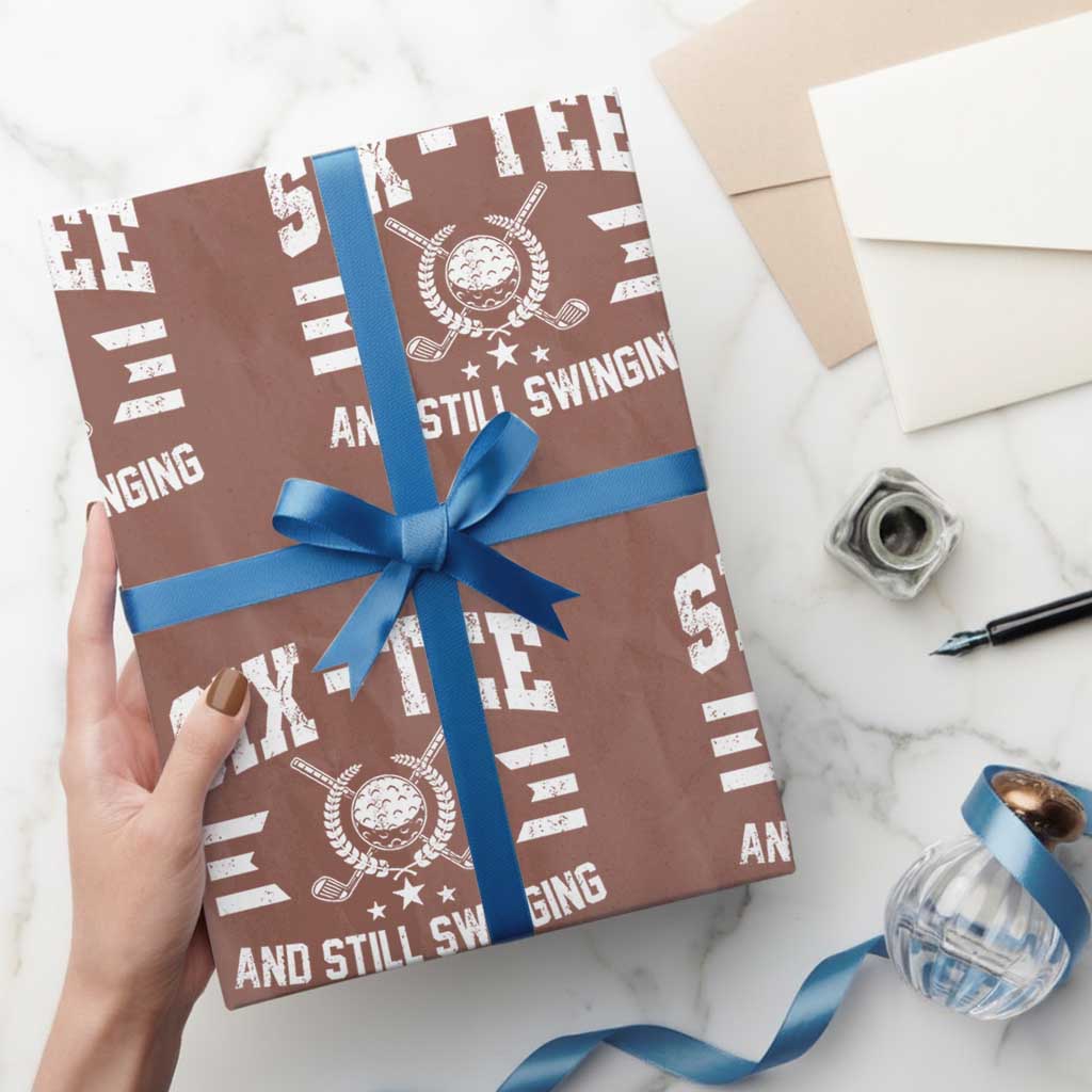 60th Birthday Golf Wrapping Paper Roll Funny Six Tee And Still Swinging 60 Years Old TS11 Mocha Print Your Wear