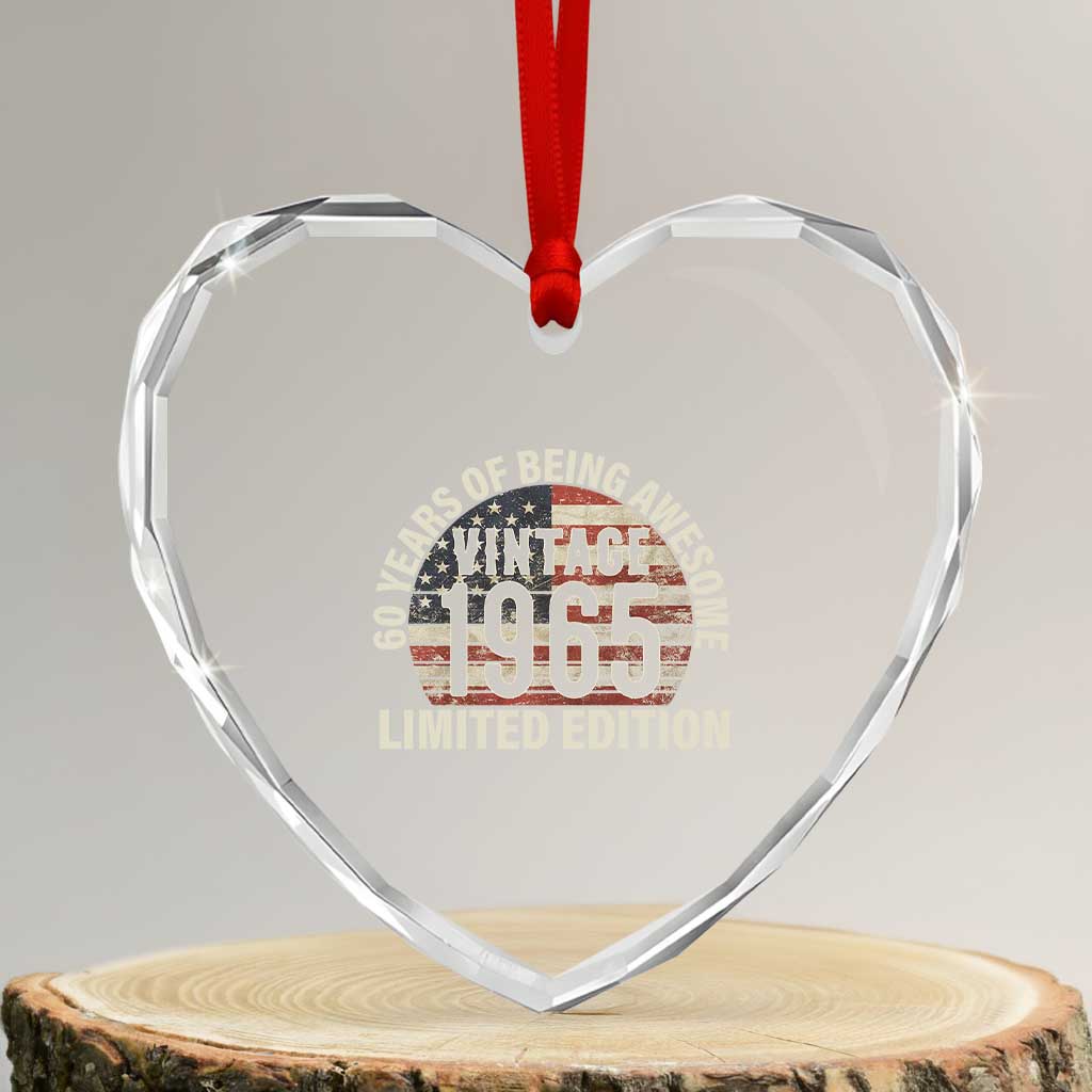 60th Birthday Heart Crystal Glass Ornament Vintage 1965 Limited Edition 60 Years Of Being Awesome American Flag - Print Your Wear