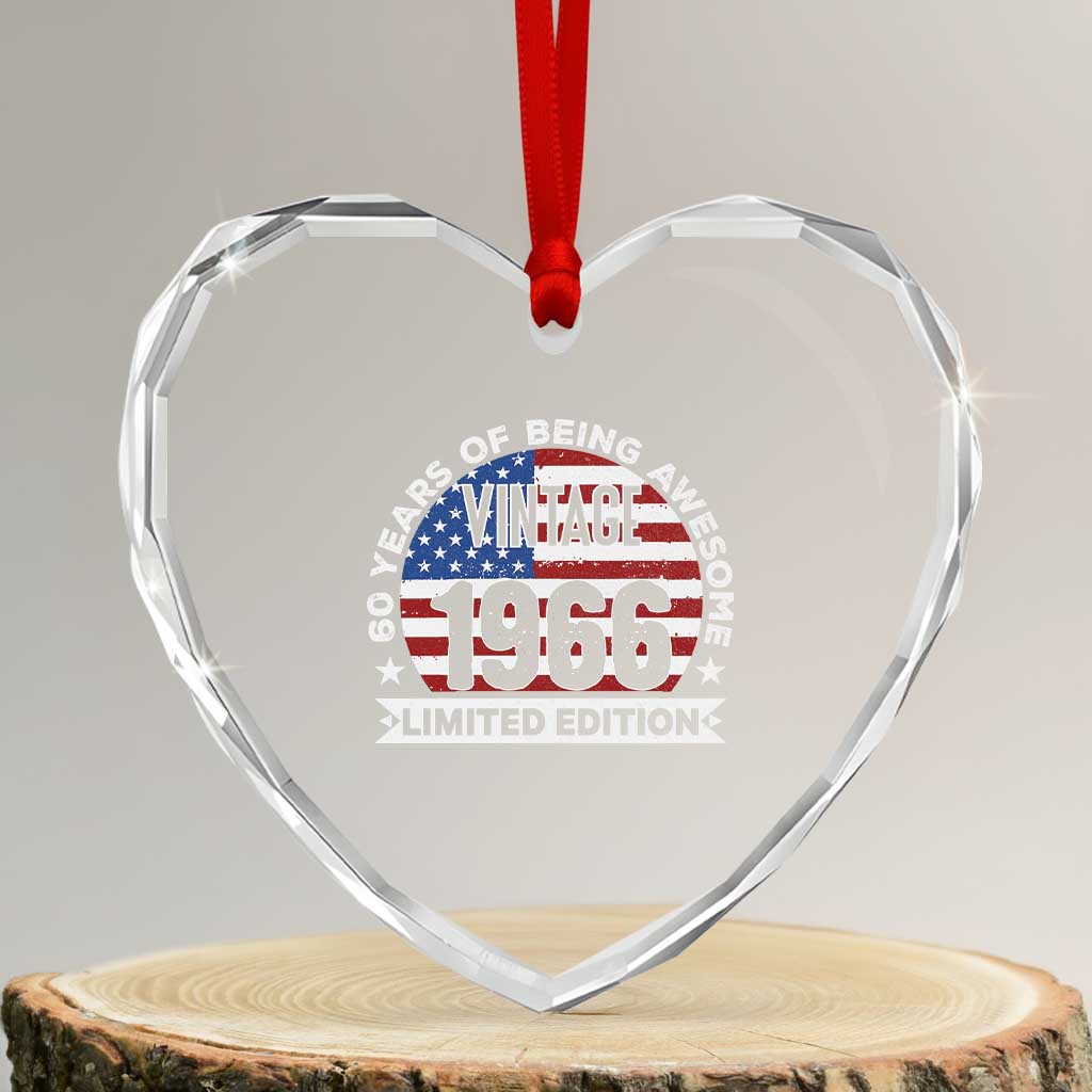 60th Birthday Heart Crystal Glass Ornament Vintage 1966 60 Year Old Birthday American Flag TS10 Transparent Glass 3'' Heart Print Your Wear