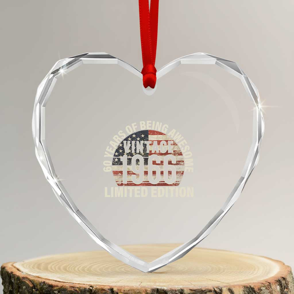 60th Birthday Heart Crystal Glass Ornament Vintage 1966 Limited Edition 60 Years Of Being Awesome American Flag - Print Your Wear