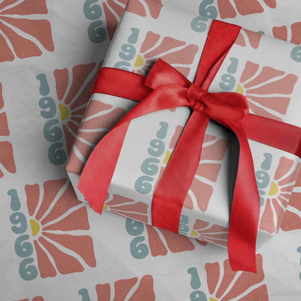 60th Birthday Wrapping Paper Roll Vintage 1966 Boho Flowers 60 Years Old Birthday