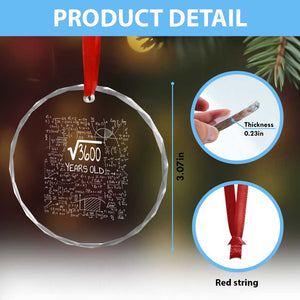 60th Birthday Math Crystal Glass Ornament Square Root of 3600 Funny Math Nerd 60 Year Old Gift