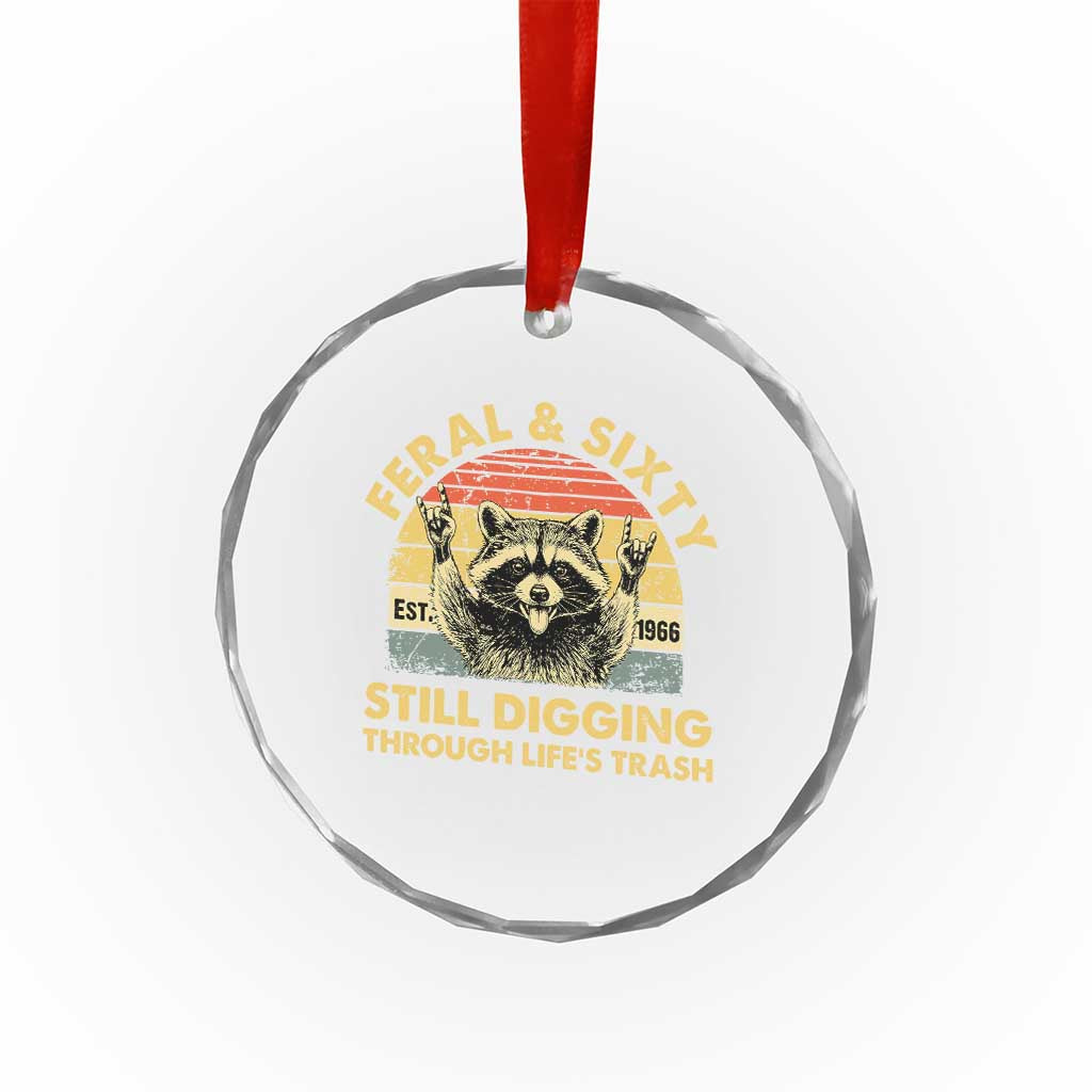 60th Birthday Raccoon Crystal Glass Ornament Feral And Sixty Still Digging Through Life's Trash Est 1966 TS11 Print Your Wear