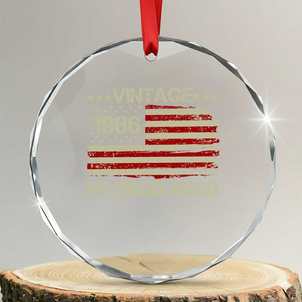 60th Birthday Retirement Crystal Glass Ornament Vintage 1966 Retired 2026 American Flag TS11 Transparent Glass 3'' Circle Print Your Wear