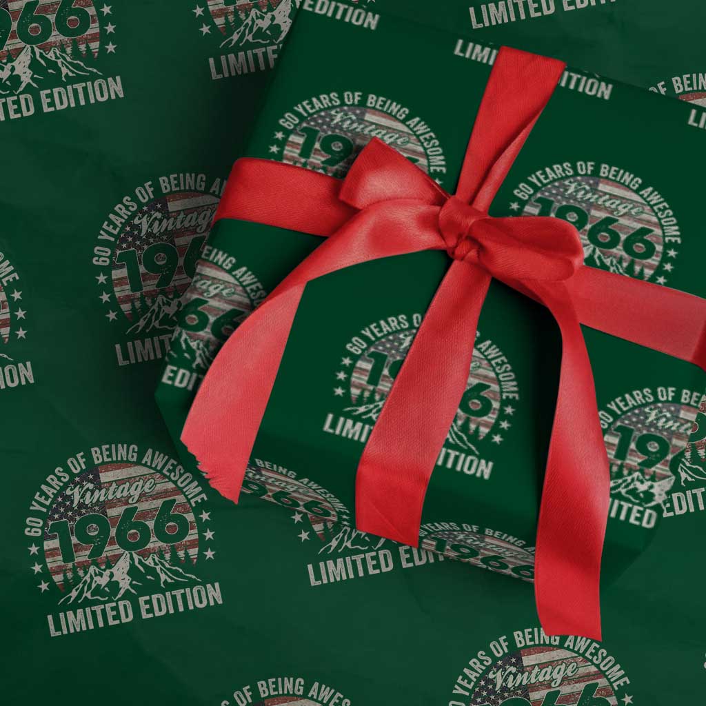 60th Birthday Vintage 1966 Limited Edition Wrapping Paper Roll 60 Years Of Being Awesome American Flag TS11 Green Print Your Wear