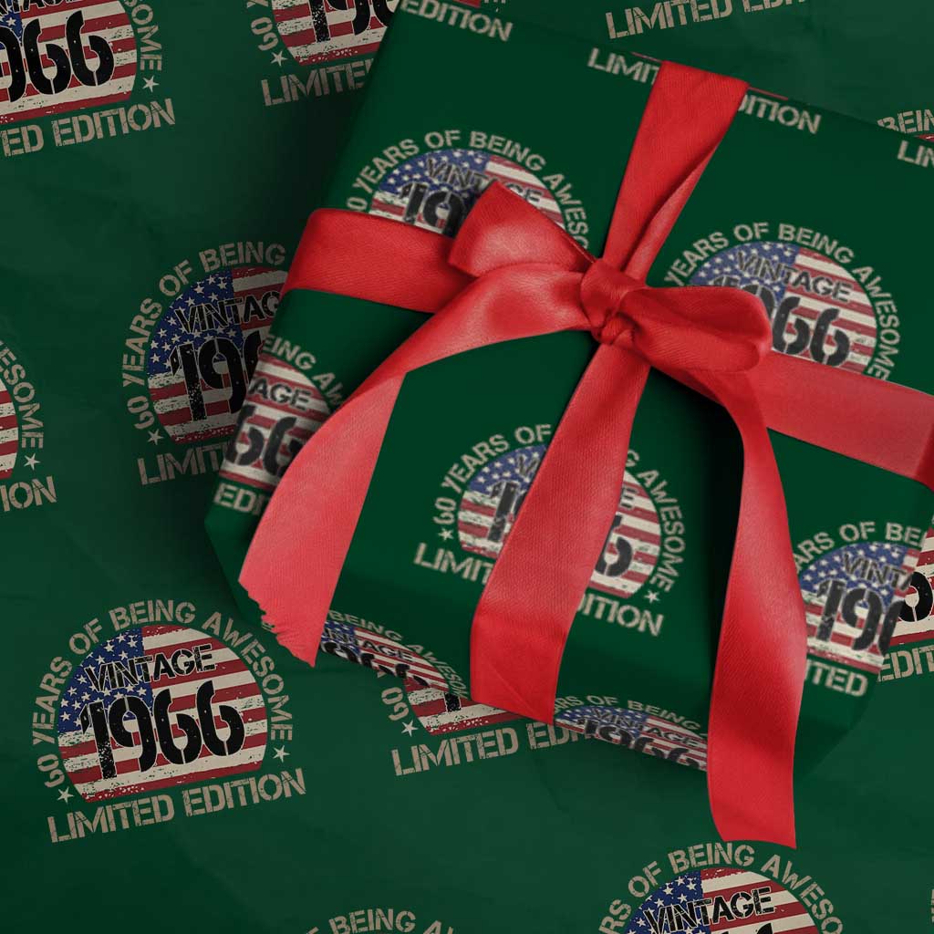 60th Birthday Wrapping Paper Roll Vintage 1966 60 Year Old Birthday USA Flag TS10 Green Print Your Wear