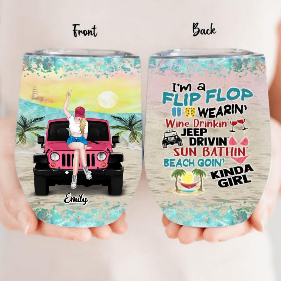 Personalized JP Off Road Girl Wine Tumbler Birthday Gift, Gift To Besties, Friends Im A Flip Flop Wearin Wine Drinkin JP Drivin Kinda Girl CTM 12 OZ Custom - Printyourwear