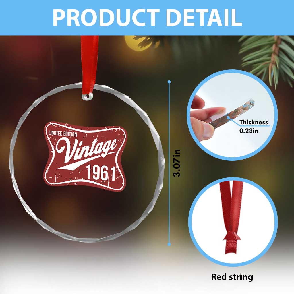 65th Birthday Beer Lover Vintage 1961 Limited Edition Crystal Glass Ornament Red Metal Beer Soft Sign Graphic