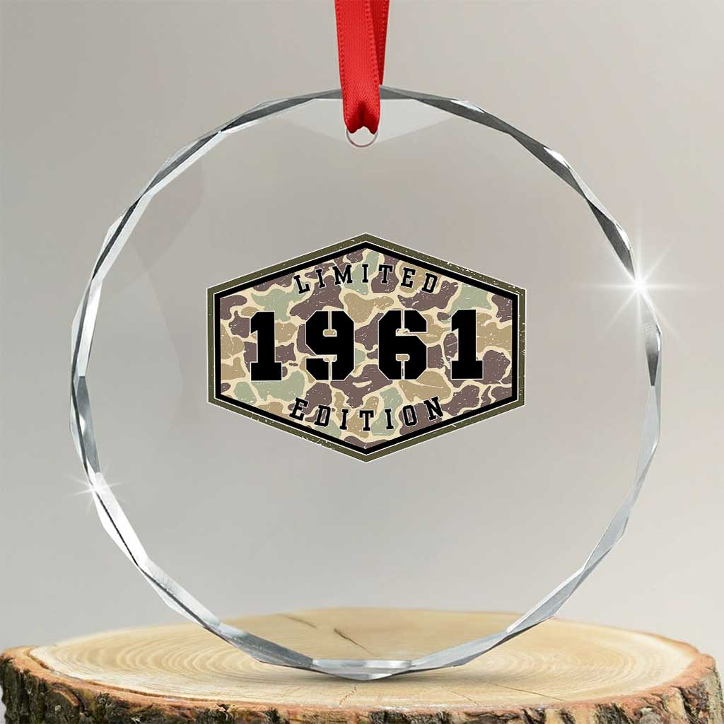 65th Birthday Hunting Crystal Glass Ornament 1961 Limited Edition Vintage Camouflage Gifts For Turning 65 TS11 Transparent Glass 3'' Circle Print Your Wear