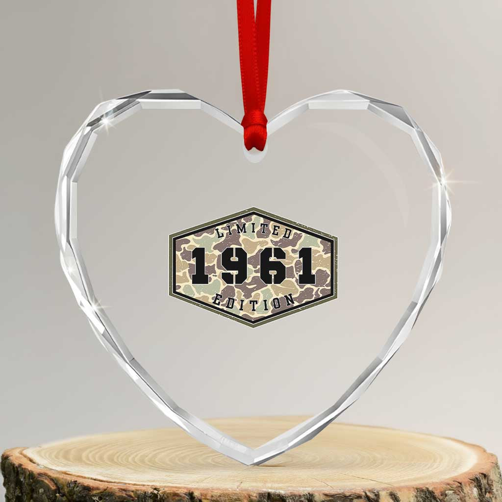 65th Birthday Hunting Heart Crystal Glass Ornament 1961 Limited Edition Vintage Camouflage Gifts For Turning 65 TS11 Transparent Glass 3'' Heart Print Your Wear