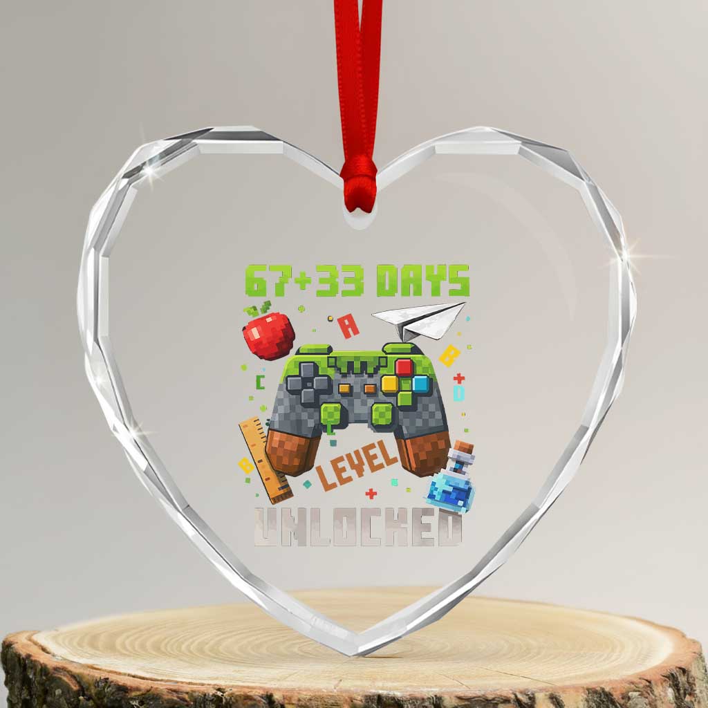 67 33 100 Days Level Unlocked Heart Crystal Glass Ornament Gaming 100th Day of School Boys Kid TS10 Transparent Glass 3'' Heart Print Your Wear