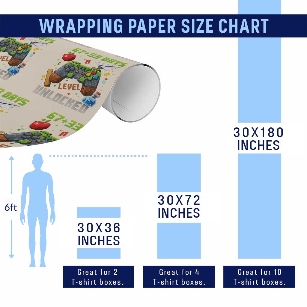 67 33 100 Days Level Unlocked Wrapping Paper Roll Gaming 100th Day of School Boys Kid TS10 Print Your Wear