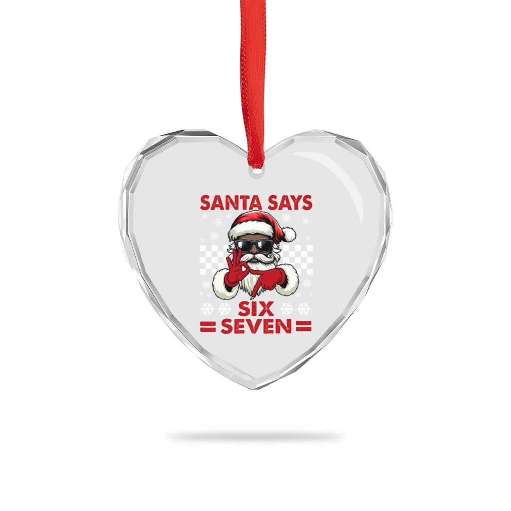 67 African American Santa Christmas Heart Crystal Glass Ornament Funny Santa Says Six Seven Meme Gen Alpha Slang TS11 Print Your Wear