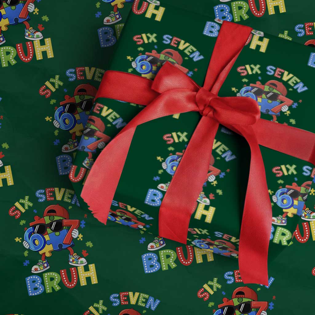 67 Autism Awareness Wrapping Paper Roll Funny Six Seven Bruh Autistic Puzzle Kids Boys TS11 Green Print Your Wear