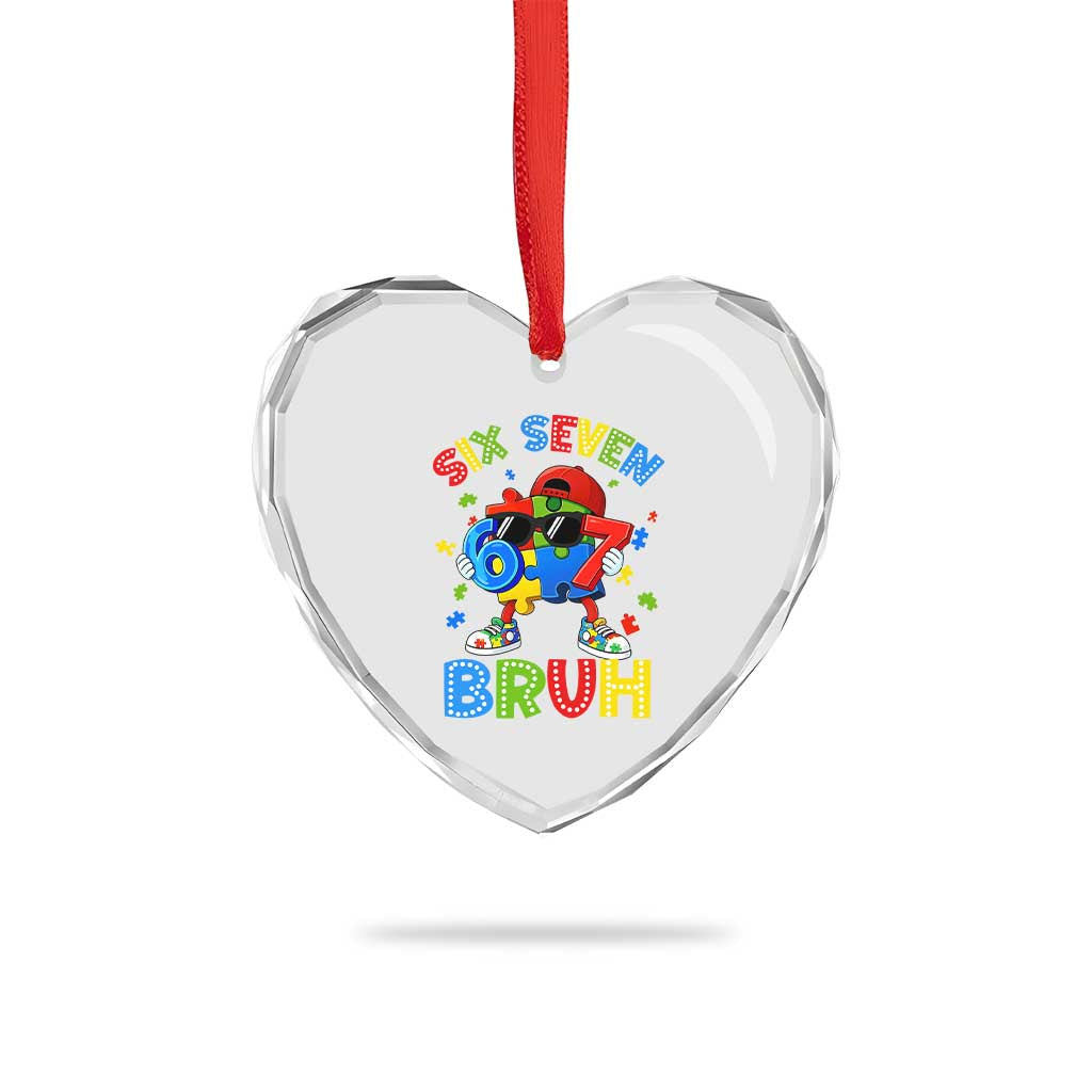 67 Autism Awareness Heart Crystal Glass Ornament Funny Six Seven Bruh Autistic Puzzle Kids Boys TS11 Print Your Wear