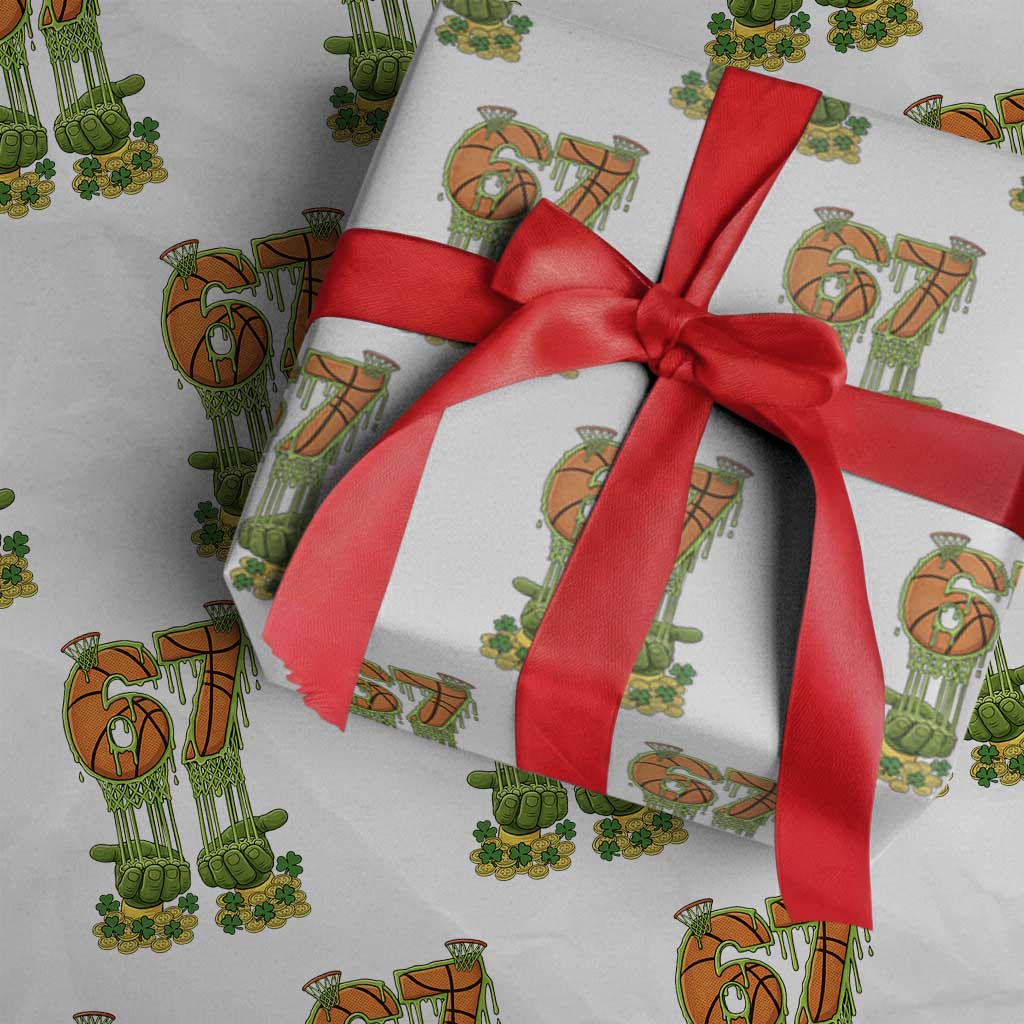 67 Basketball St Patricks Day Wrapping Paper Roll Funny Six Seven Gen Alpha Meme Drip TS14 White Print Your Wear