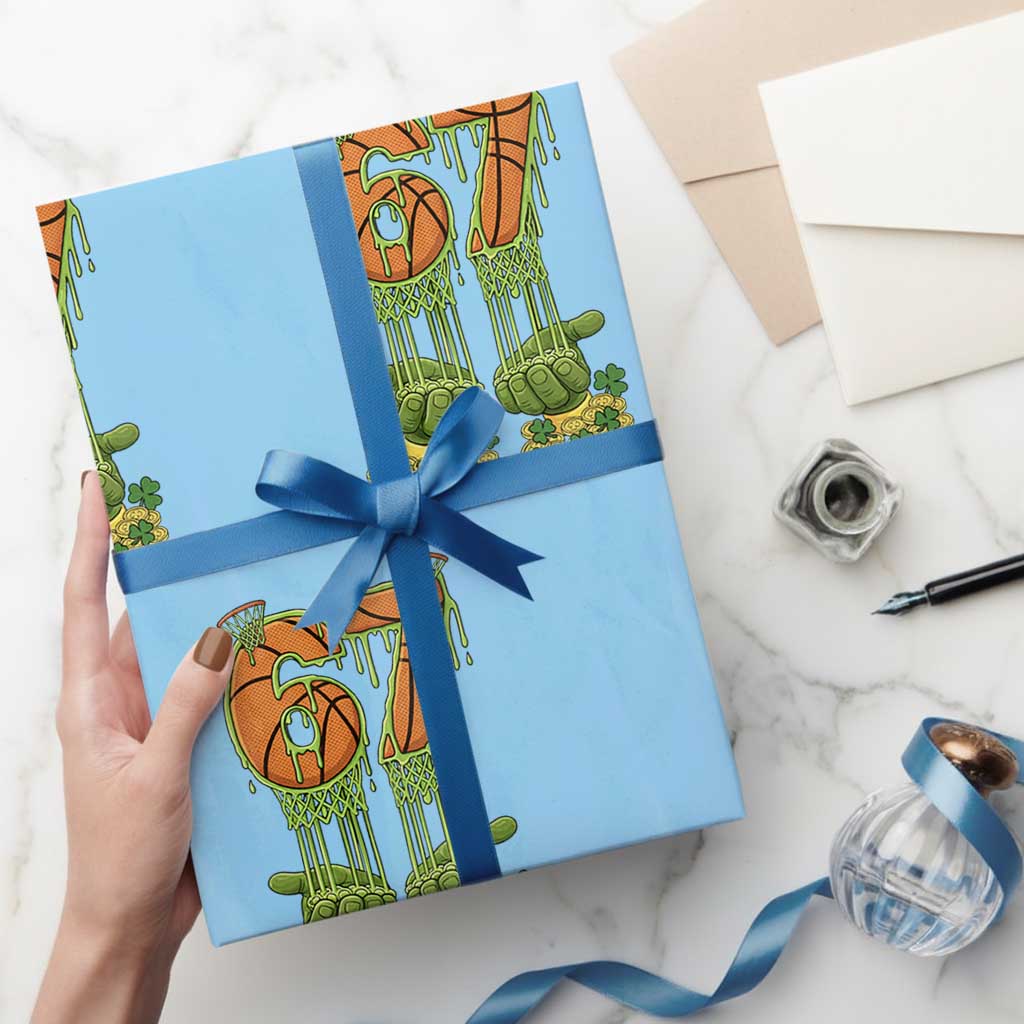 67 Basketball St Patricks Day Wrapping Paper Roll Funny Six Seven Gen Alpha Meme Drip TS14 Light Blue Print Your Wear
