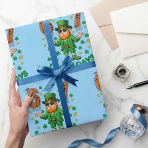 67 Basketball St Patricks Day Wrapping Paper Roll Funny Six Seven Leprechaun Meme TS14 Light Blue Print Your Wear