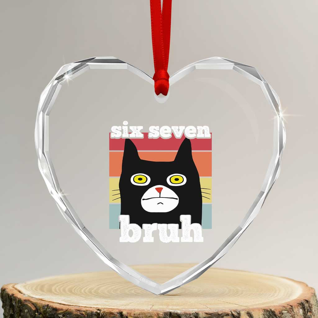 67 Bruh Meme Heart Crystal Glass Ornament Funny Six Seven Black Cat TS14 Transparent Glass 3'' Heart Print Your Wear