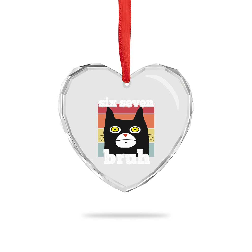 67 Bruh Meme Heart Crystal Glass Ornament Funny Six Seven Black Cat TS14 Print Your Wear